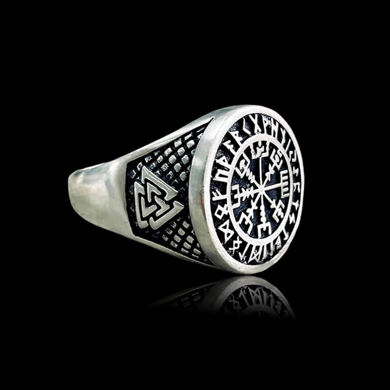 Futhark Runes Compass 925 Sterling Silver Viking Ring