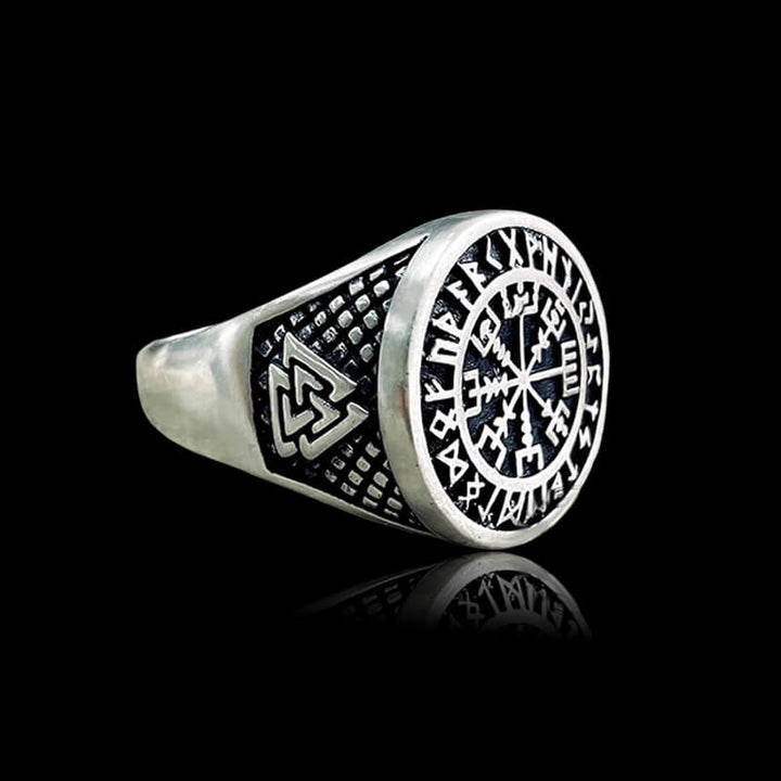 Futhark Runes Compass 925 Sterling Silver Viking Ring