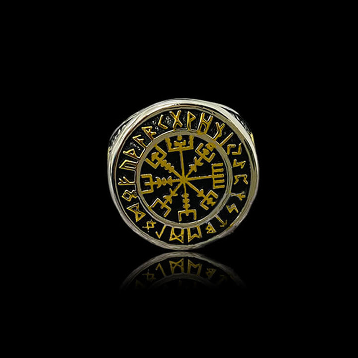 Futhark Runes Compass 925 Sterling Silver Viking Ring