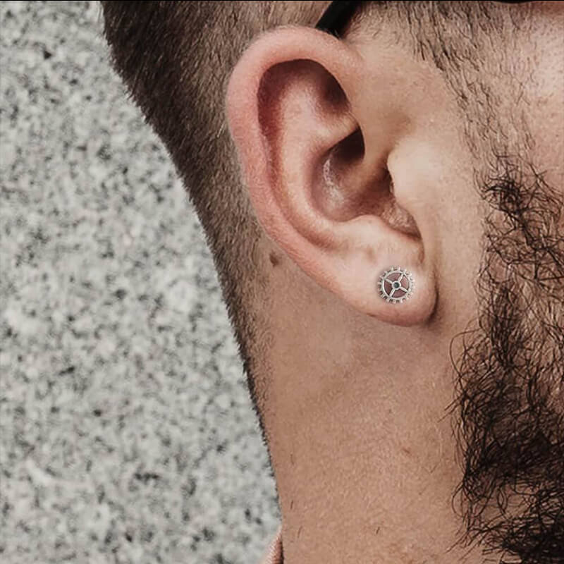 Gear Wheel 925 Sterling Silver Punk Stud Earrings