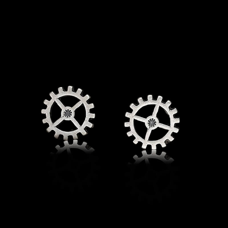 Gear Wheel 925 Sterling Silver Punk Stud Earrings