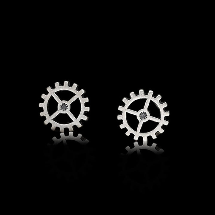 Gear Wheel 925 Sterling Silver Punk Stud Earrings