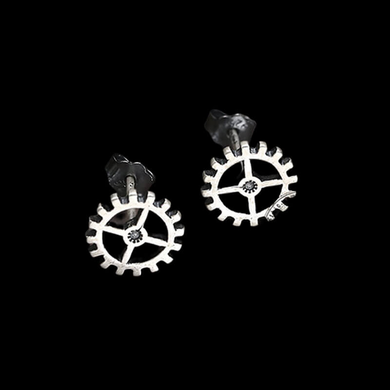 Gear Wheel 925 Sterling Silver Punk Stud Earrings