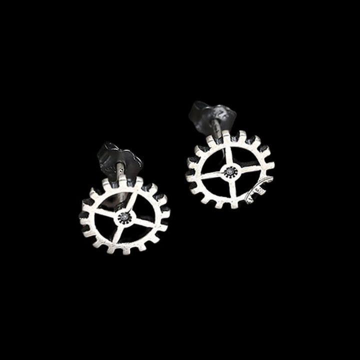 Gear Wheel 925 Sterling Silver Punk Stud Earrings