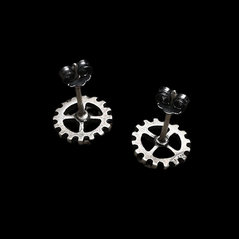 Gear Wheel 925 Sterling Silver Punk Stud Earrings