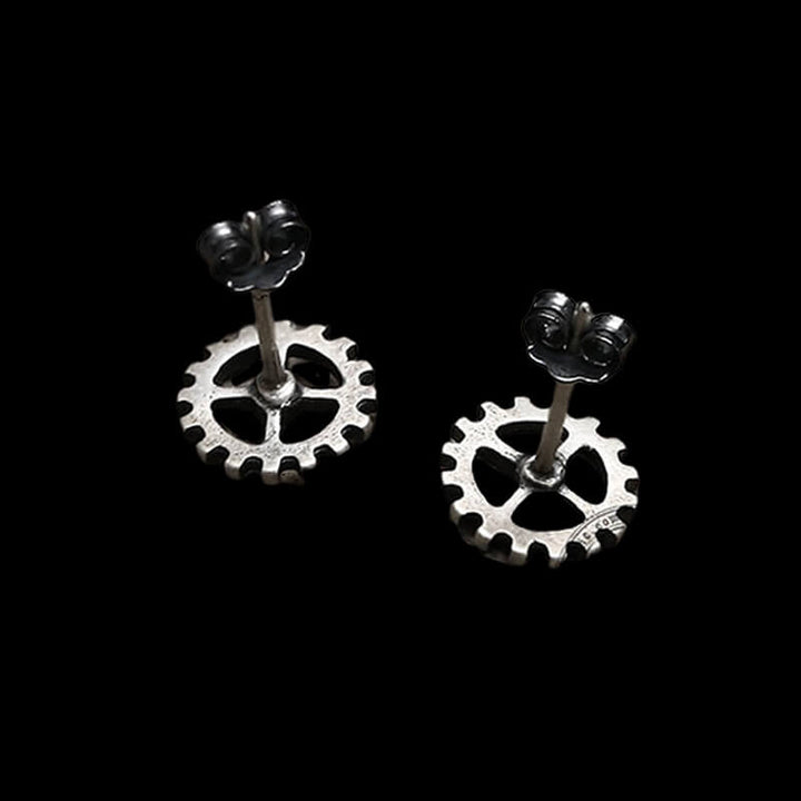 Gear Wheel 925 Sterling Silver Punk Stud Earrings