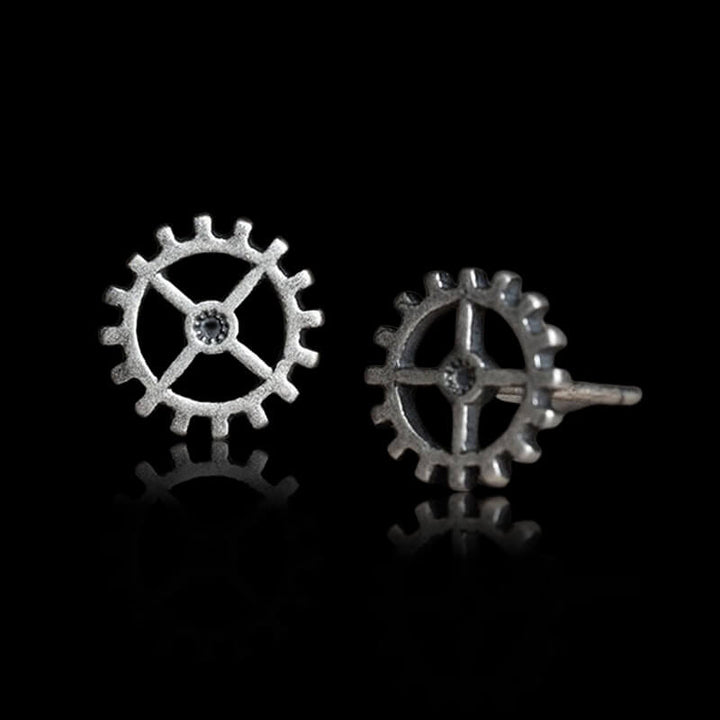 Gear Wheel 925 Sterling Silver Punk Stud Earrings