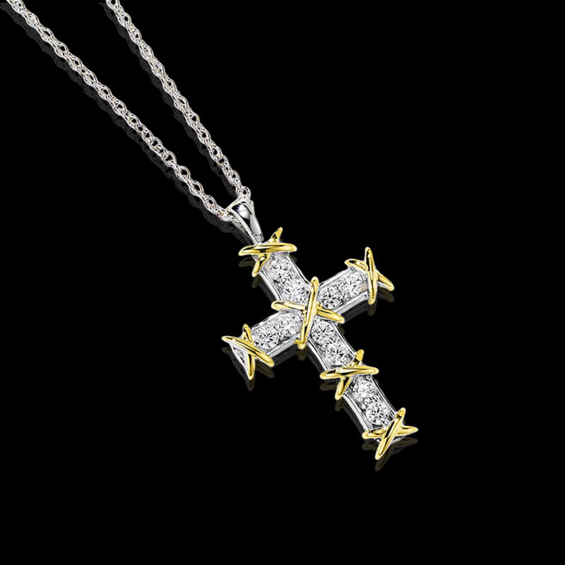 Geometric Diamond Cross 925 Sterling Silver Necklace 01 | RoyalLuster.com