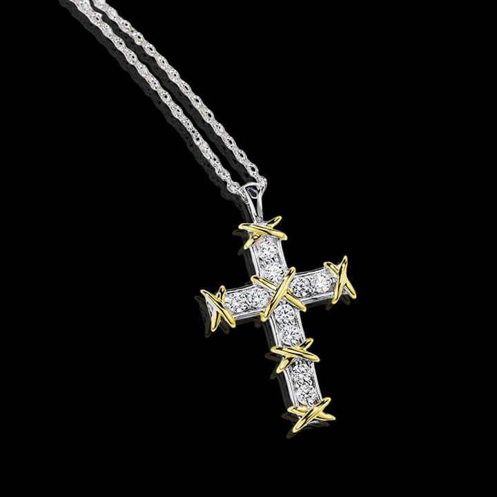 Geometric Diamond Cross 925 Sterling Silver Necklace 03 | RoyalLuster.com