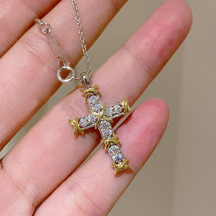 Geometric Diamond Cross 925 Sterling Silver Necklace 04 | RoyalLuster.com