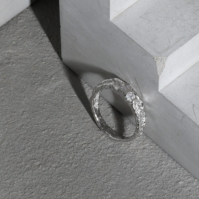 Geometric Tin Foil Textured 925 Sterling Silver Ring