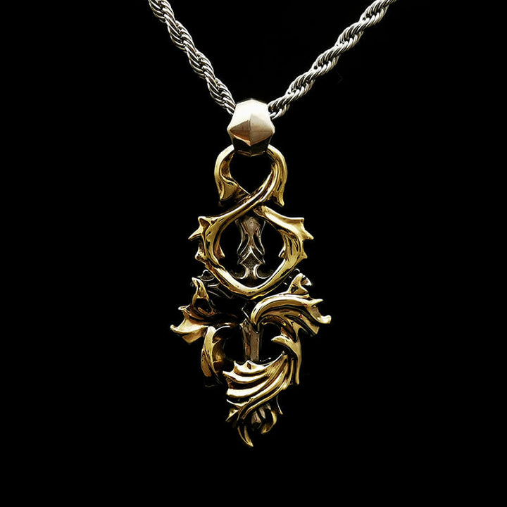 Gothic 925 Sterling Silver Brass Wreath Cross Necklace 01 | Royalluster.com