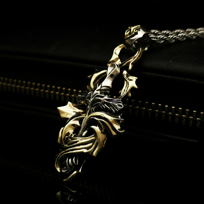 Gothic 925 Sterling Silver Brass Wreath Cross Necklace 03 | Royalluster.com