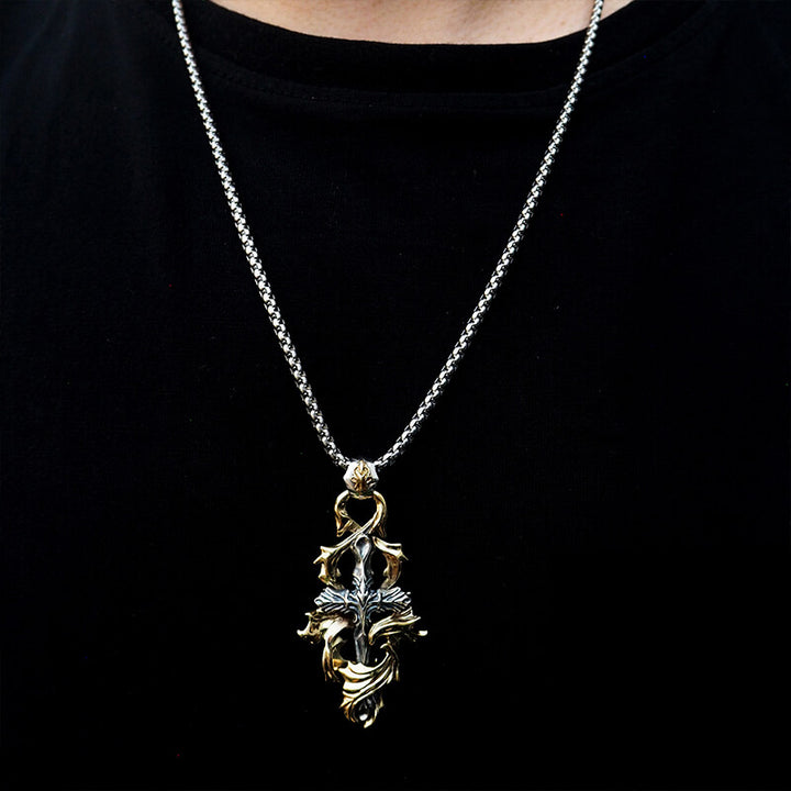 Gothic 925 Sterling Silver Brass Wreath Cross Necklace 02 | Royalluster.com
