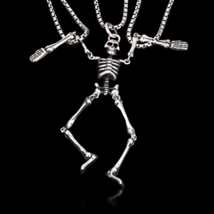 Gothic Movable Skeleton 925 Sterling Silver Pendant