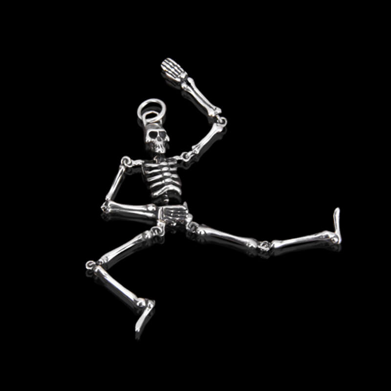 Gothic Movable Skeleton 925 Sterling Silver Pendant