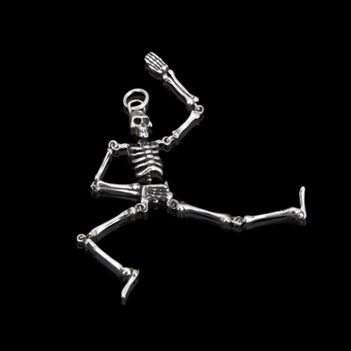 Gothic Movable Skeleton 925 Sterling Silver Pendant