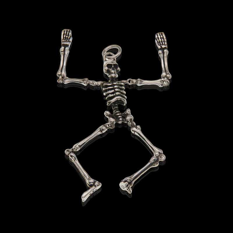 Gothic Movable Skeleton 925 Sterling Silver Pendant