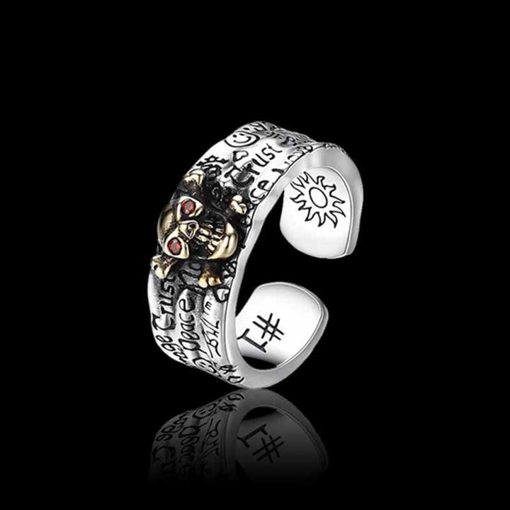 Gothic Skull Graffiti 925 Sterling Silver Open Ring 01 | RoyalLuster.com