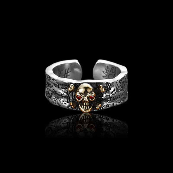 Gothic Skull Graffiti 925 Sterling Silver Open Ring 02 | RoyalLuster.com