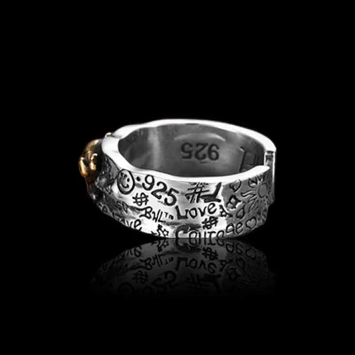 Gothic Skull Graffiti 925 Sterling Silver Open Ring 05 | RoyalLuster.com