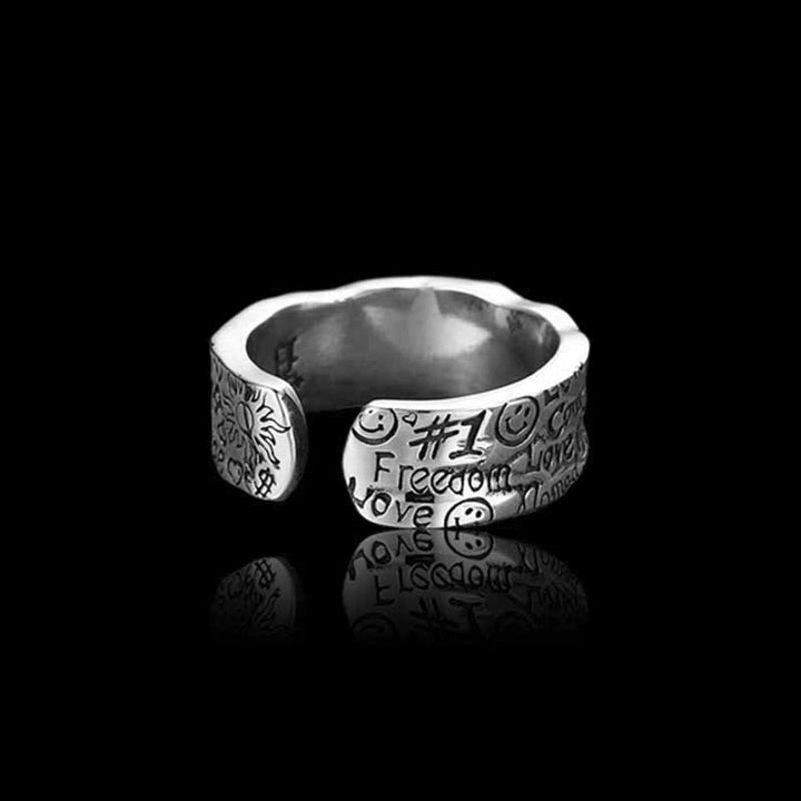 Gothic Skull Graffiti 925 Sterling Silver Open Ring