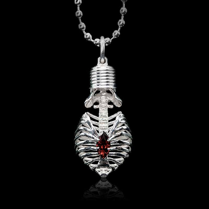 Gothic Skull Ruby 925 Sterling Silver Necklace 01 | RoyalLuster.com