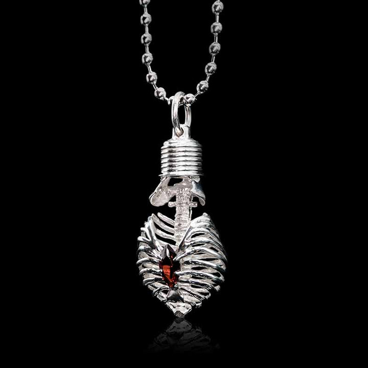 Gothic Skull Ruby 925 Sterling Silver Necklace 03 | RoyalLuster.com