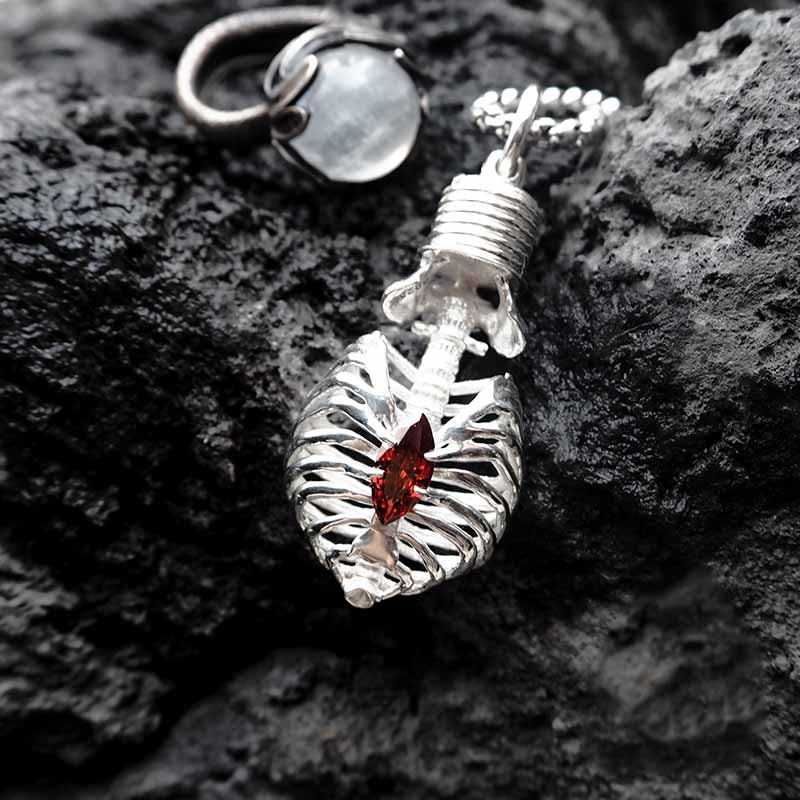 Gothic Skull Ruby 925 Sterling Silver Necklace 04 | RoyalLuster.com