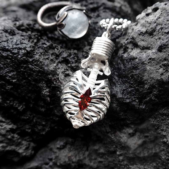 Gothic Skull Ruby 925 Sterling Silver Necklace 04 | RoyalLuster.com