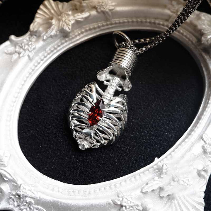 Gothic Skull Ruby 925 Sterling Silver Necklace 05 | RoyalLuster.com