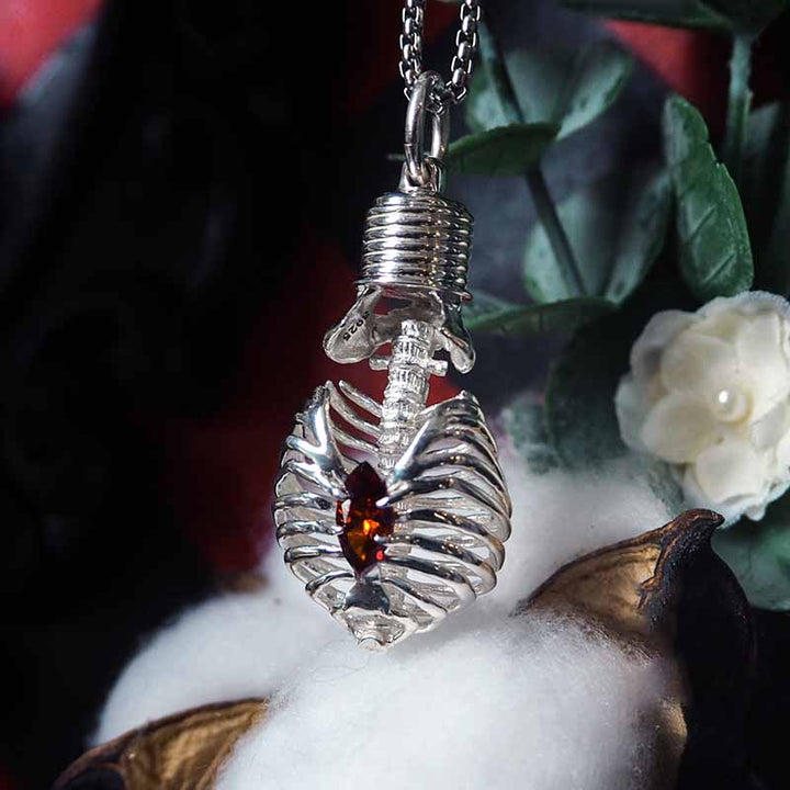 Gothic Skull Ruby 925 Sterling Silver Necklace