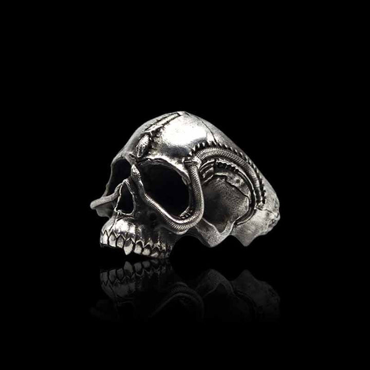 Gothic Street Tailed Snake Skull 925 Sterling Silver Ring