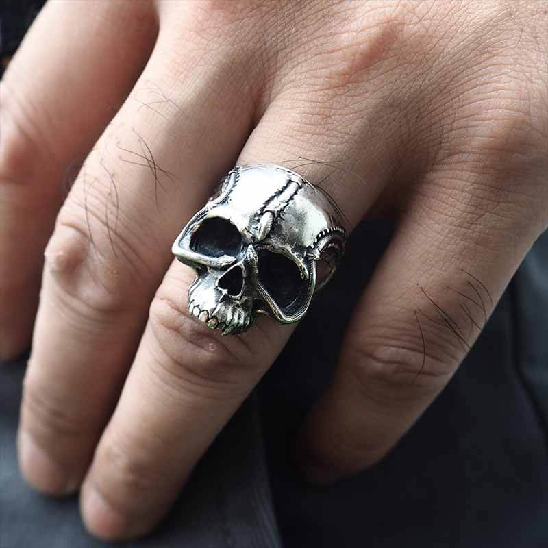 Gothic Street Tailed Snake Skull 925 Sterling Silver Ring