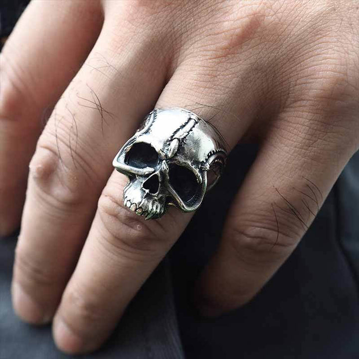 Gothic Street Tailed Snake Skull 925 Sterling Silver Ring