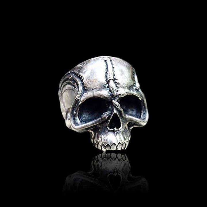 Gothic Street Tailed Snake Skull 925 Sterling Silver Ring