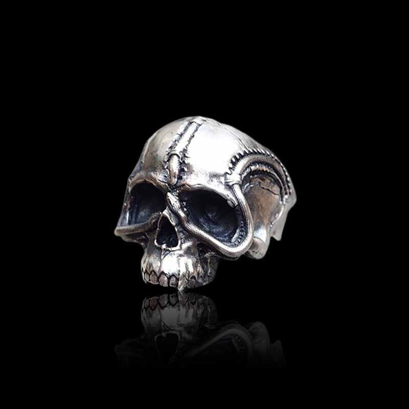 Gothic Street Tailed Snake Skull 925 Sterling Silver Ring