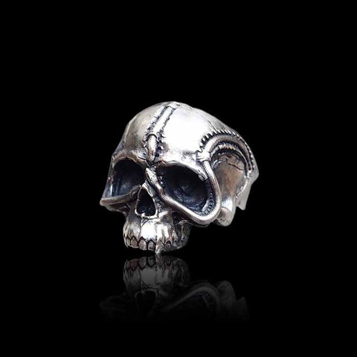 Gothic Street Tailed Snake Skull 925 Sterling Silver Ring