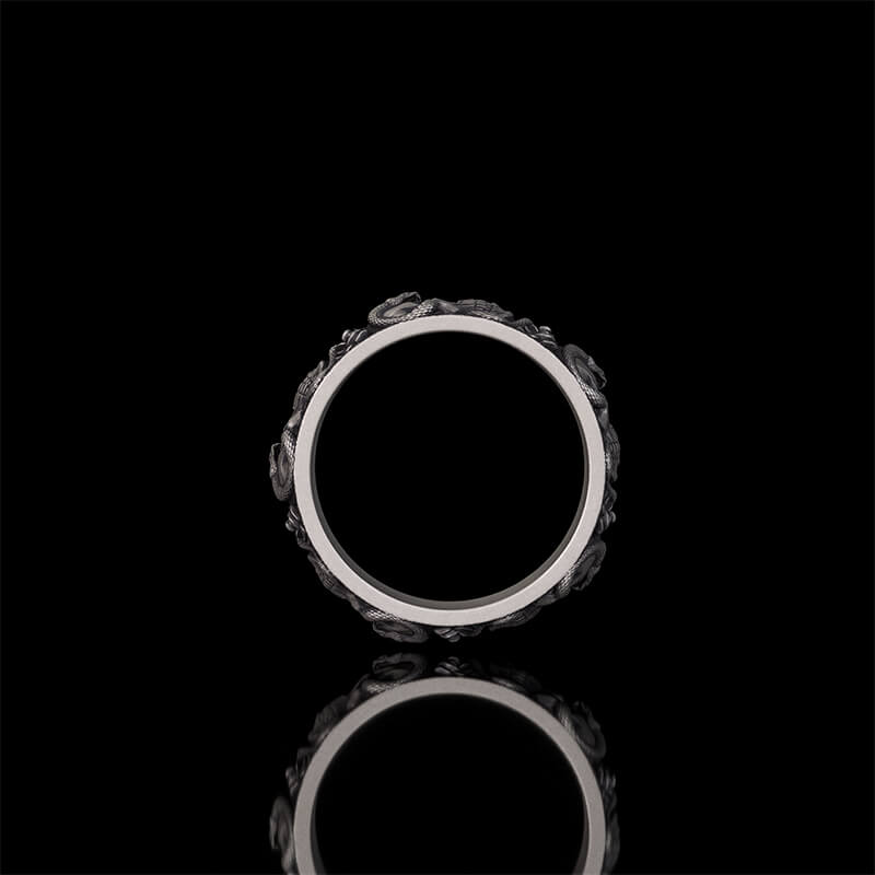 Gothic Coiled Snake Rose Sterling Silver Skull Ring | RoyalLuster.com