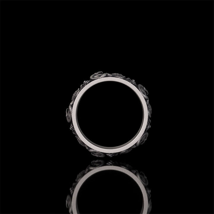 Gothic Coiled Snake Rose Sterling Silver Skull Ring | RoyalLuster.com