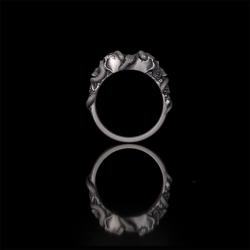 Gothic Coiled Snake Skull Sterling Silver Ring | RoyalLuster.com
