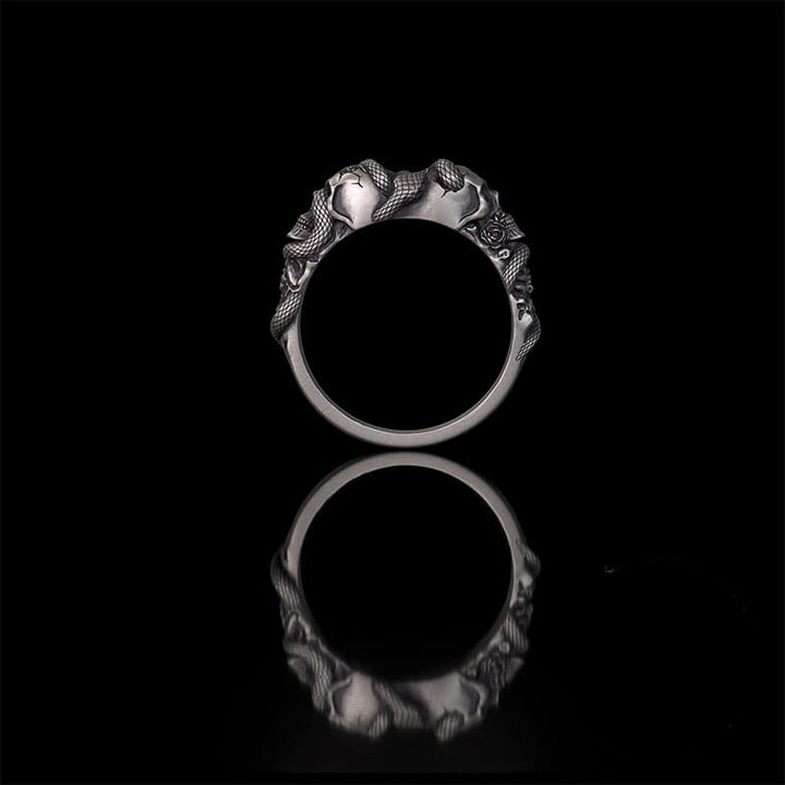 Gothic Coiled Snake Skull Sterling Silver Ring | RoyalLuster.com