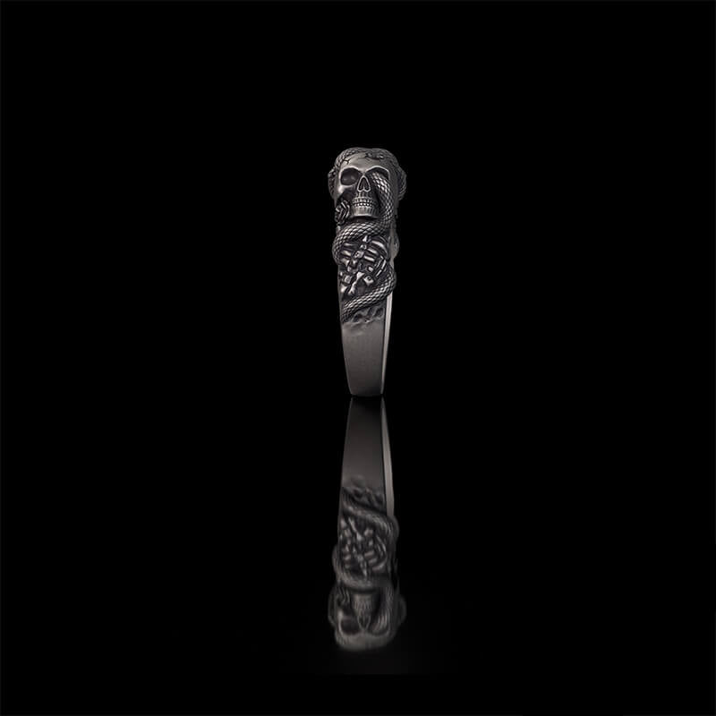Gothic Coiled Snake Skull Sterling Silver Ring | RoyalLuster.com