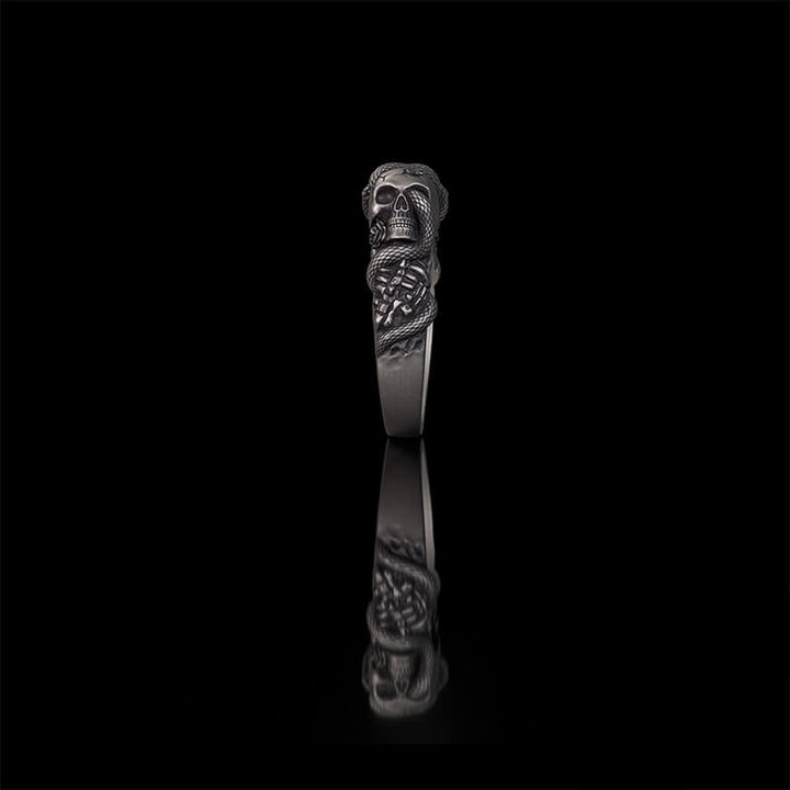 Gothic Coiled Snake Skull Sterling Silver Ring | RoyalLuster.com