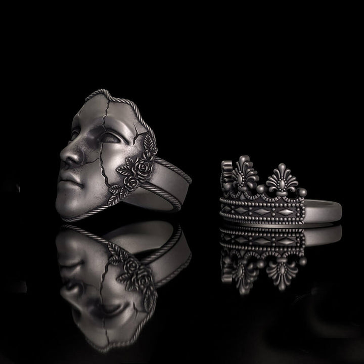 Gothic Cracked Mask Crown Sterling Silver Ring