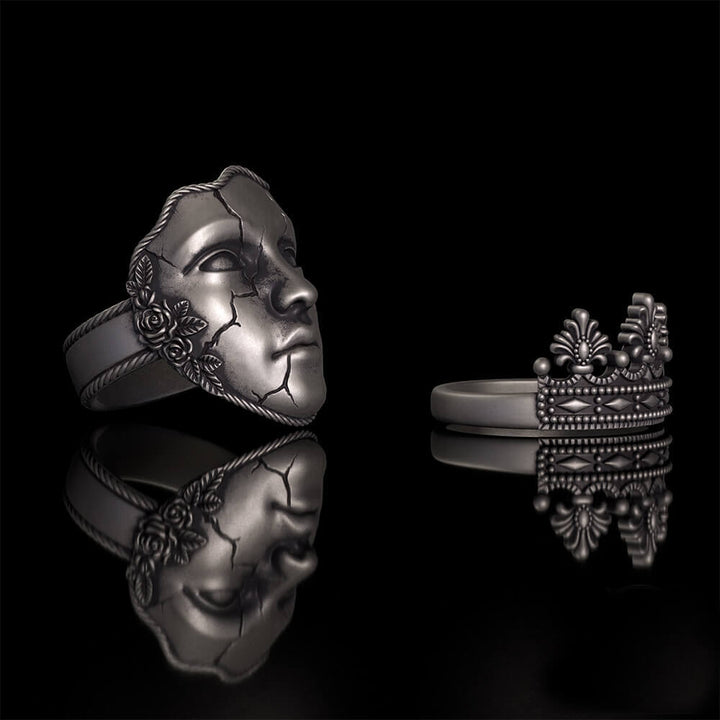 Gothic Cracked Mask Crown Sterling Silver Ring