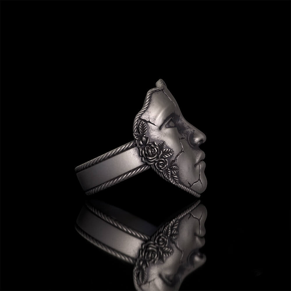 Gothic Cracked Mask Crown Sterling Silver Ring