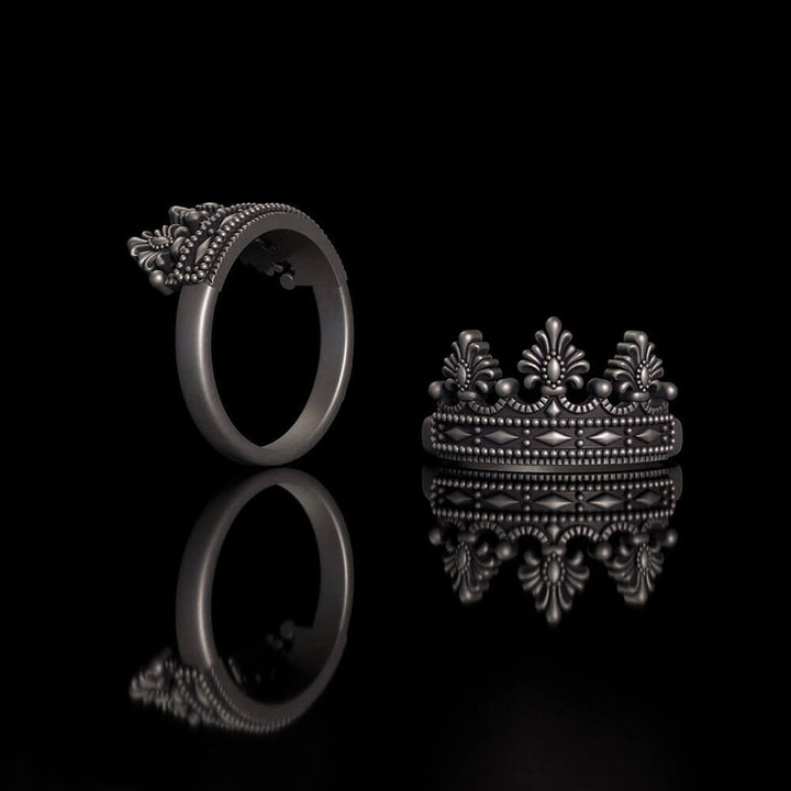 Gothic Cracked Mask Crown Sterling Silver Ring | RoyalLuster.com