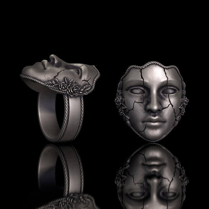 Gothic Cracked Mask Crown Sterling Silver Ring | RoyalLuster.com