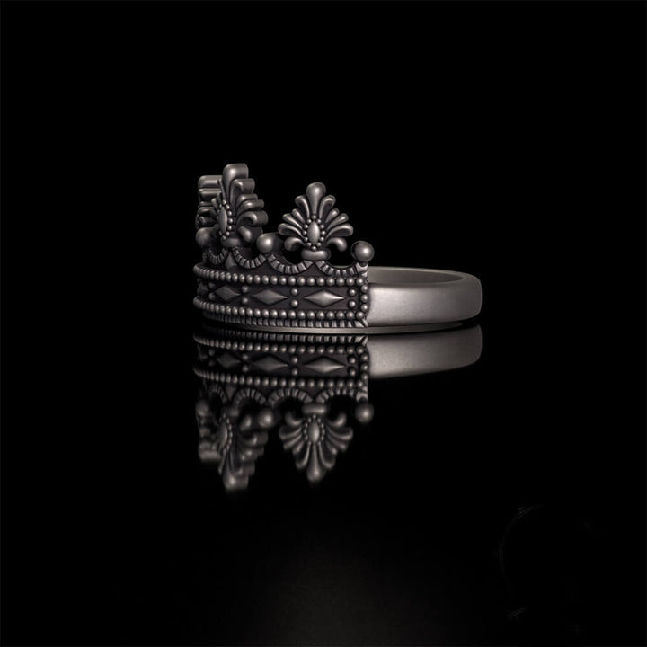 Gothic Cracked Mask Crown Sterling Silver Ring